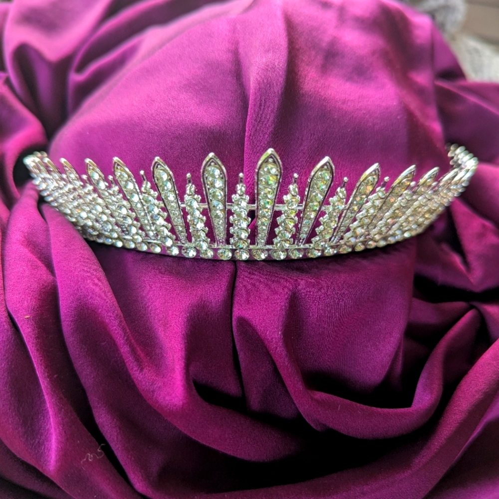NWT ⚜️ AVANT-GARDE ⚜️ TIARA/CROWN 👑 White CZs 🪽 in SILVER STANDING FEATHERS 🪽